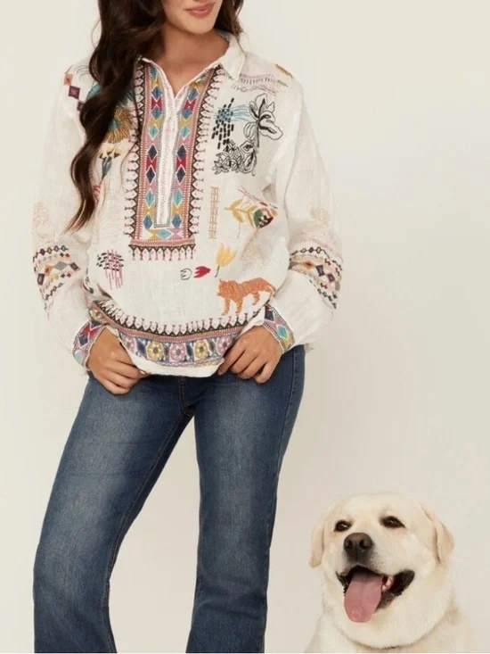 Johnny Was Biya heavily embroidered Sami blouse NWT RARE - Picture 5 of 12